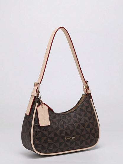 Fashion Crescent Shoulder Bag, Y2K Underarm Bag, Classic Plaid Shoulder Bag, Women's Fashion Handbag, Cherry Pendant Decor, Leather-Feel Crossbody Bag