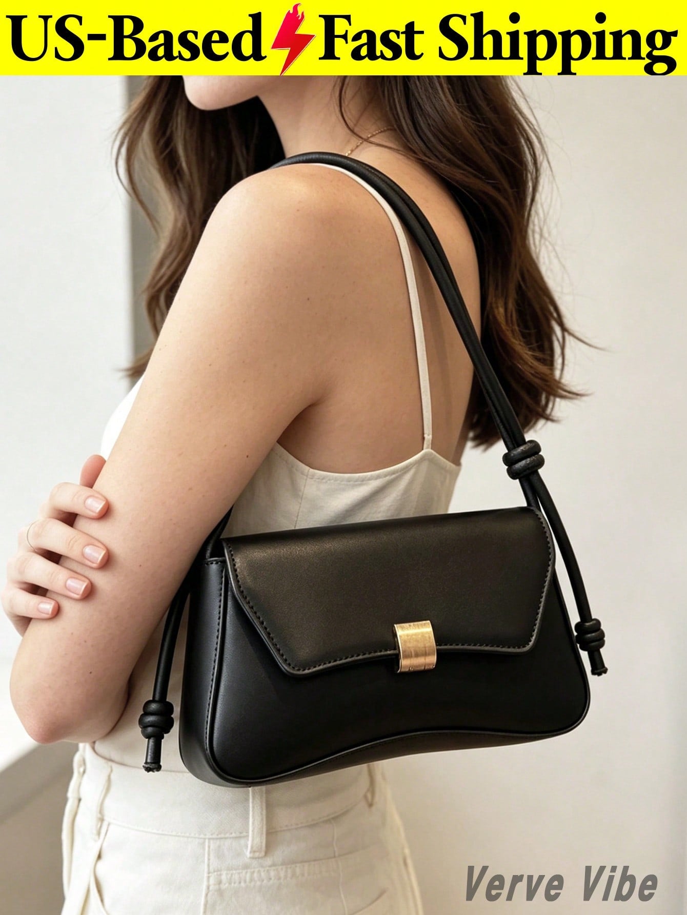 Fashion Flap Shoulder Bag For Women Solid Color Handbag Pu Leather Underarm Bag Adjustable Strap Baguette Bag For Gift Commuting Date Back To School