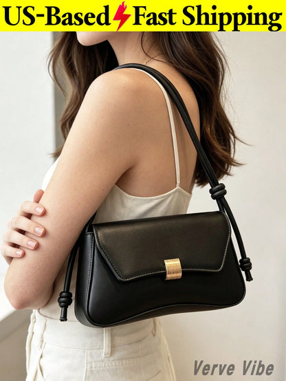 Fashion Flap Shoulder Bag For Women Solid Color Handbag Pu Leather Underarm Bag Adjustable Strap Baguette Bag For Gift Commuting Date Back To School