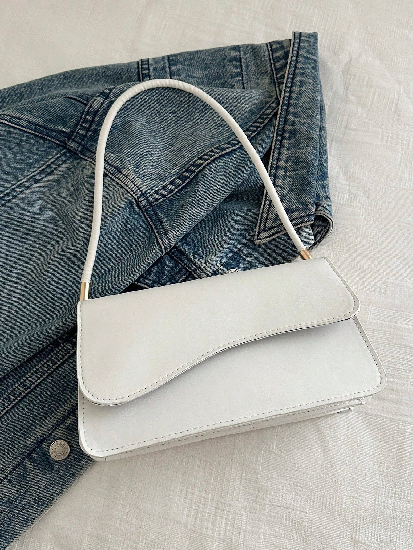 Fashion Solid Color Asymmetrical Flap Retro Minimalist Elegant Shoulder Bag, Small Bags, Cream Bag, White Bag