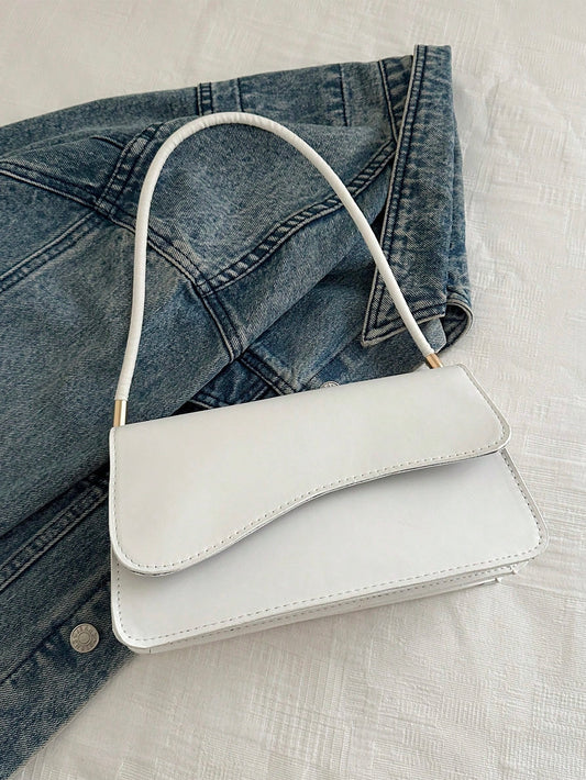 Fashion Solid Color Asymmetrical Flap Retro Minimalist Elegant Shoulder Bag, Small Bags, Cream Bag, White Bag