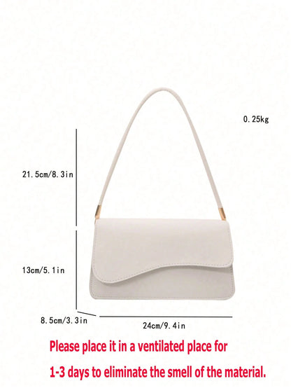 Fashion Solid Color Asymmetrical Flap Retro Minimalist Elegant Shoulder Bag, Small Bags, Cream Bag, White Bag