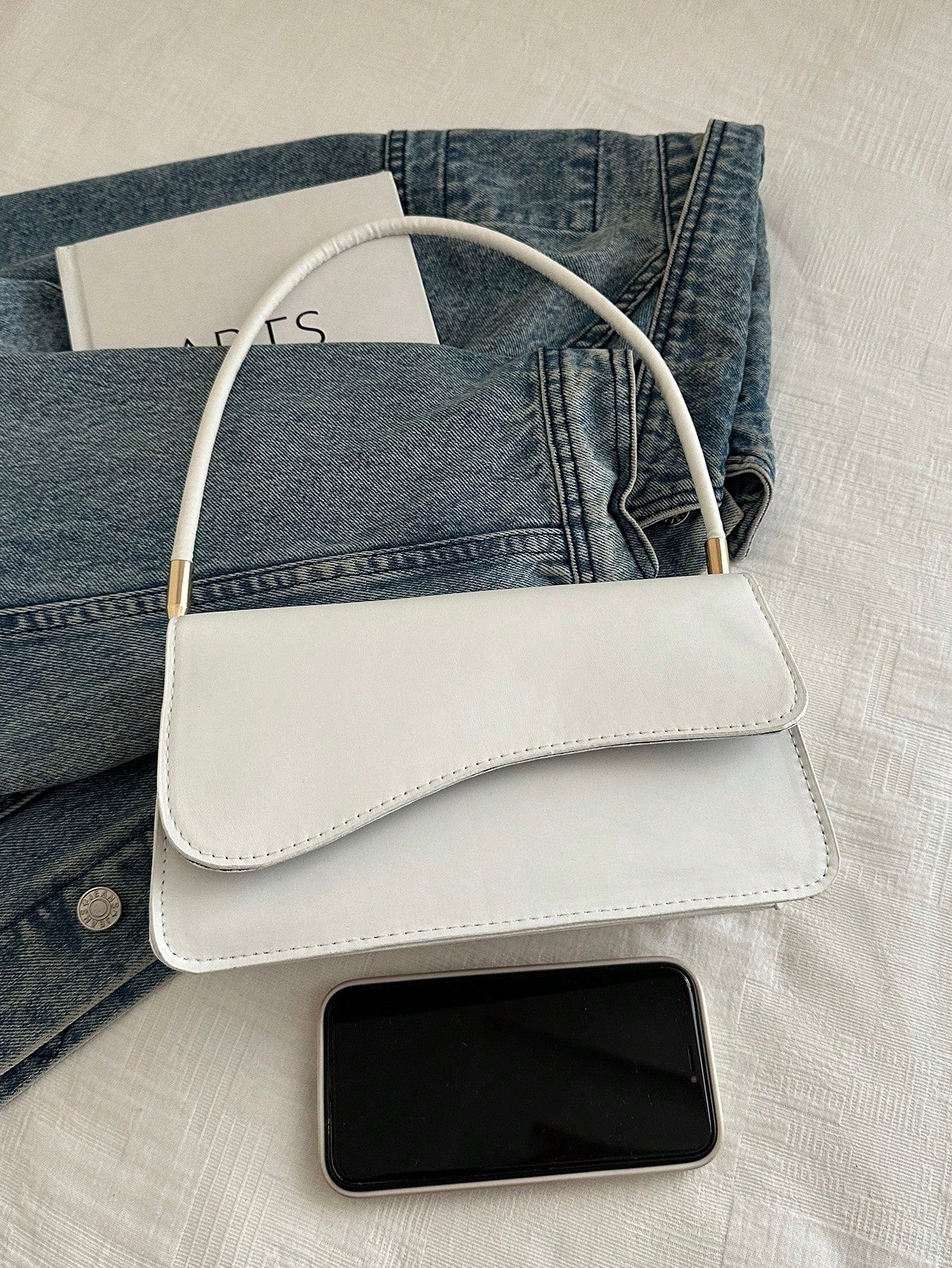 Fashion Solid Color Asymmetrical Flap Retro Minimalist Elegant Shoulder Bag, Small Bags, Cream Bag, White Bag