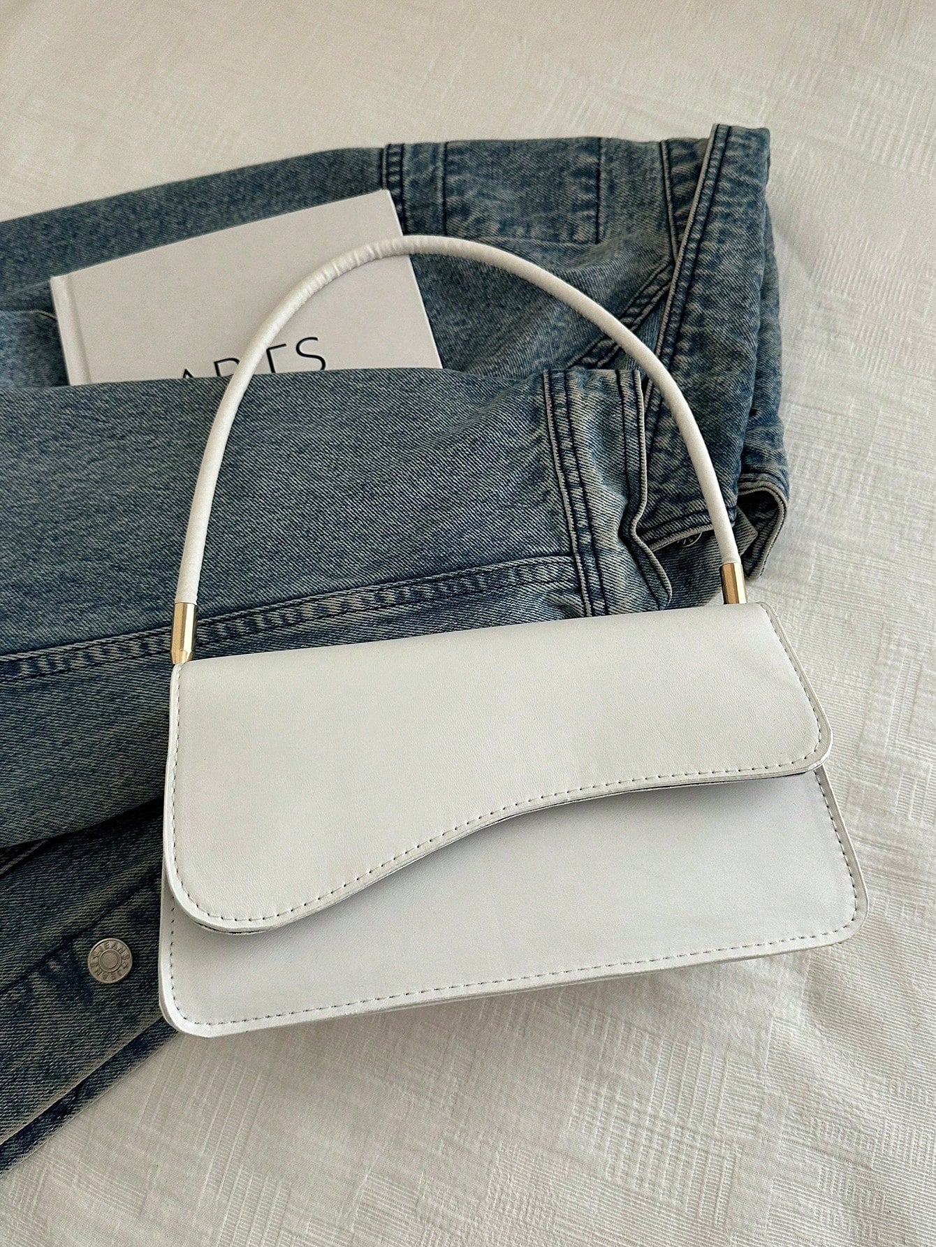 Fashion Solid Color Asymmetrical Flap Retro Minimalist Elegant Shoulder Bag, Small Bags, Cream Bag, White Bag