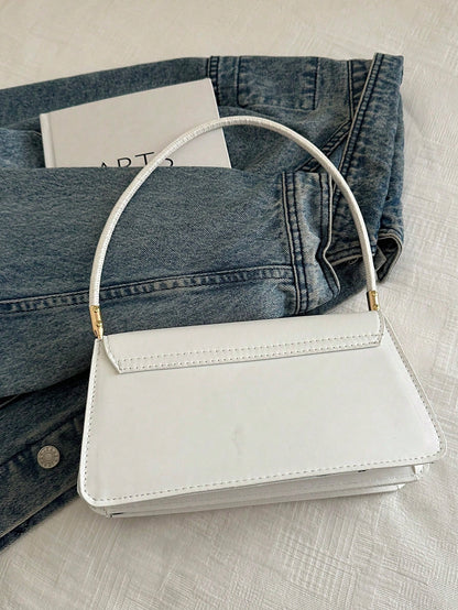 Fashion Solid Color Asymmetrical Flap Retro Minimalist Elegant Shoulder Bag, Small Bags, Cream Bag, White Bag