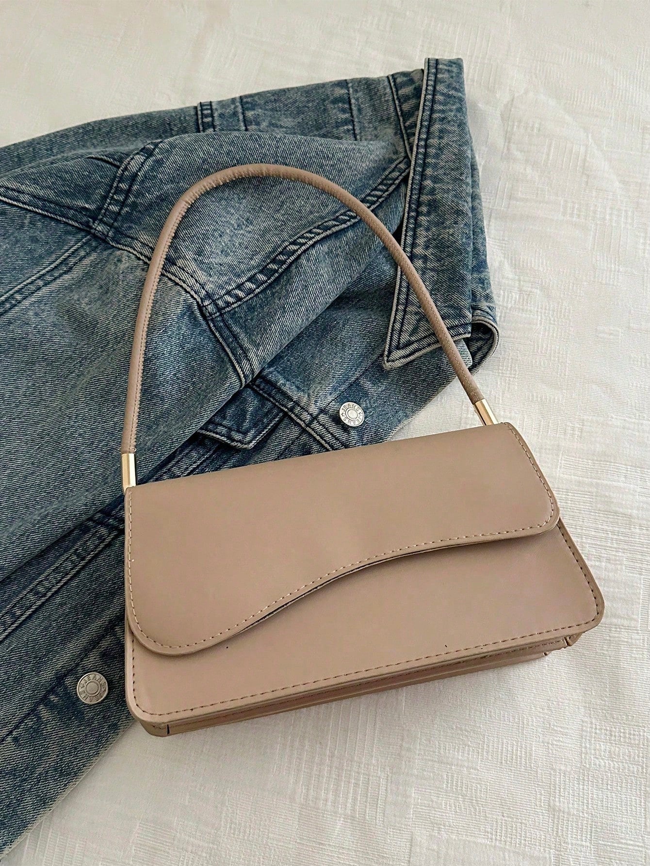 Fashion Solid Color Asymmetrical Flap Retro Minimalist Elegant Shoulder Bag, Small Bags, Cream Bag, White Bag