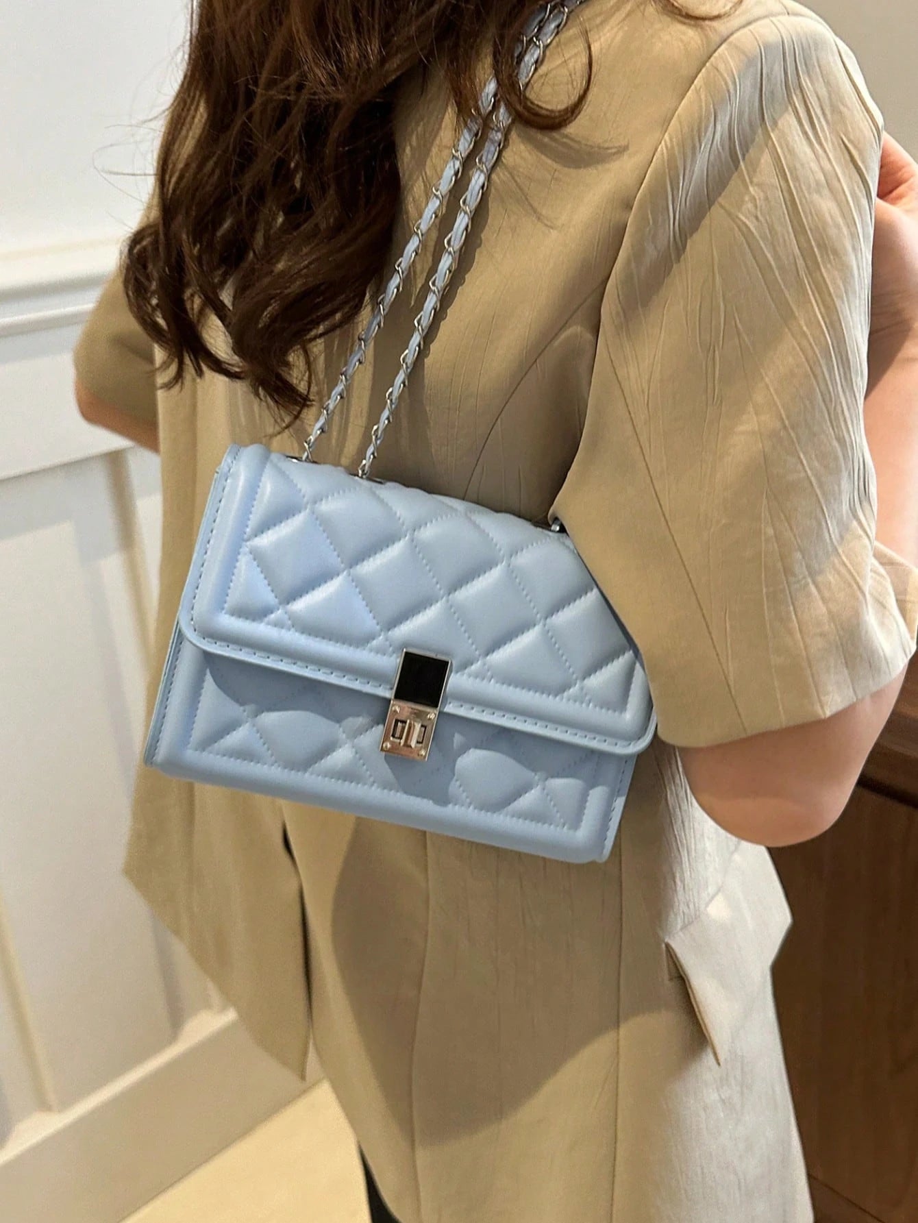 Fashion Solid Color Quilted Square Chain Shoulder Bag, Multi-Functional Evening Clutch, Lightweight New Handbag And Wallet, Suitable For Daily Commute Crossbody, Ideal Choice For Office Workers, Casua