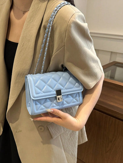 Fashion Solid Color Quilted Square Chain Shoulder Bag, Multi-Functional Evening Clutch, Lightweight New Handbag And Wallet, Suitable For Daily Commute Crossbody, Ideal Choice For Office Workers, Casua
