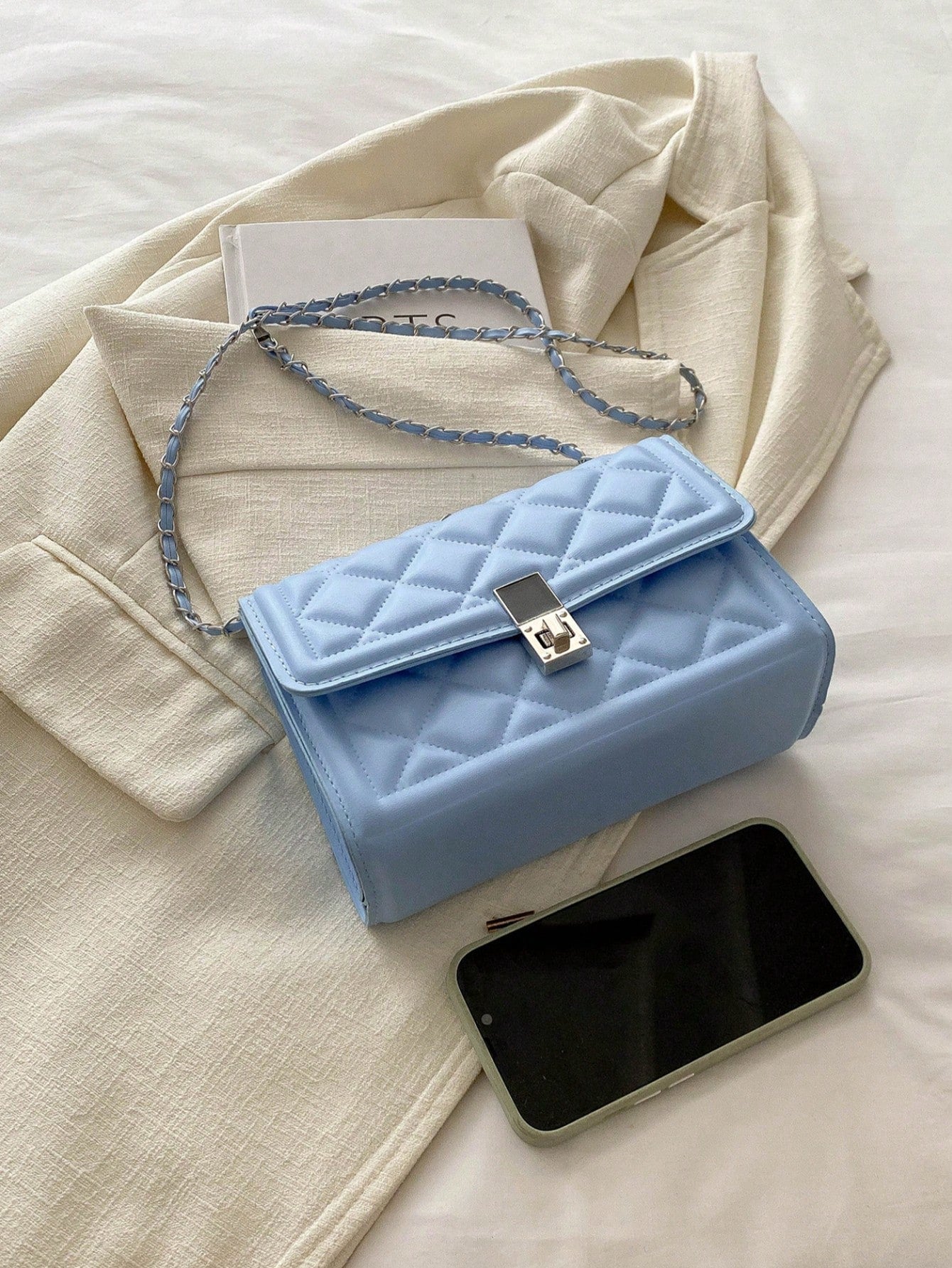 Fashion Solid Color Quilted Square Chain Shoulder Bag, Multi-Functional Evening Clutch, Lightweight New Handbag And Wallet, Suitable For Daily Commute Crossbody, Ideal Choice For Office Workers, Casua