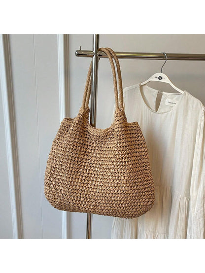 Fashion Straw Bag Large Capacity Beach Bag Summer Fashion Women's Bag Tote Shoulder Bag, Beach Bag, Summer