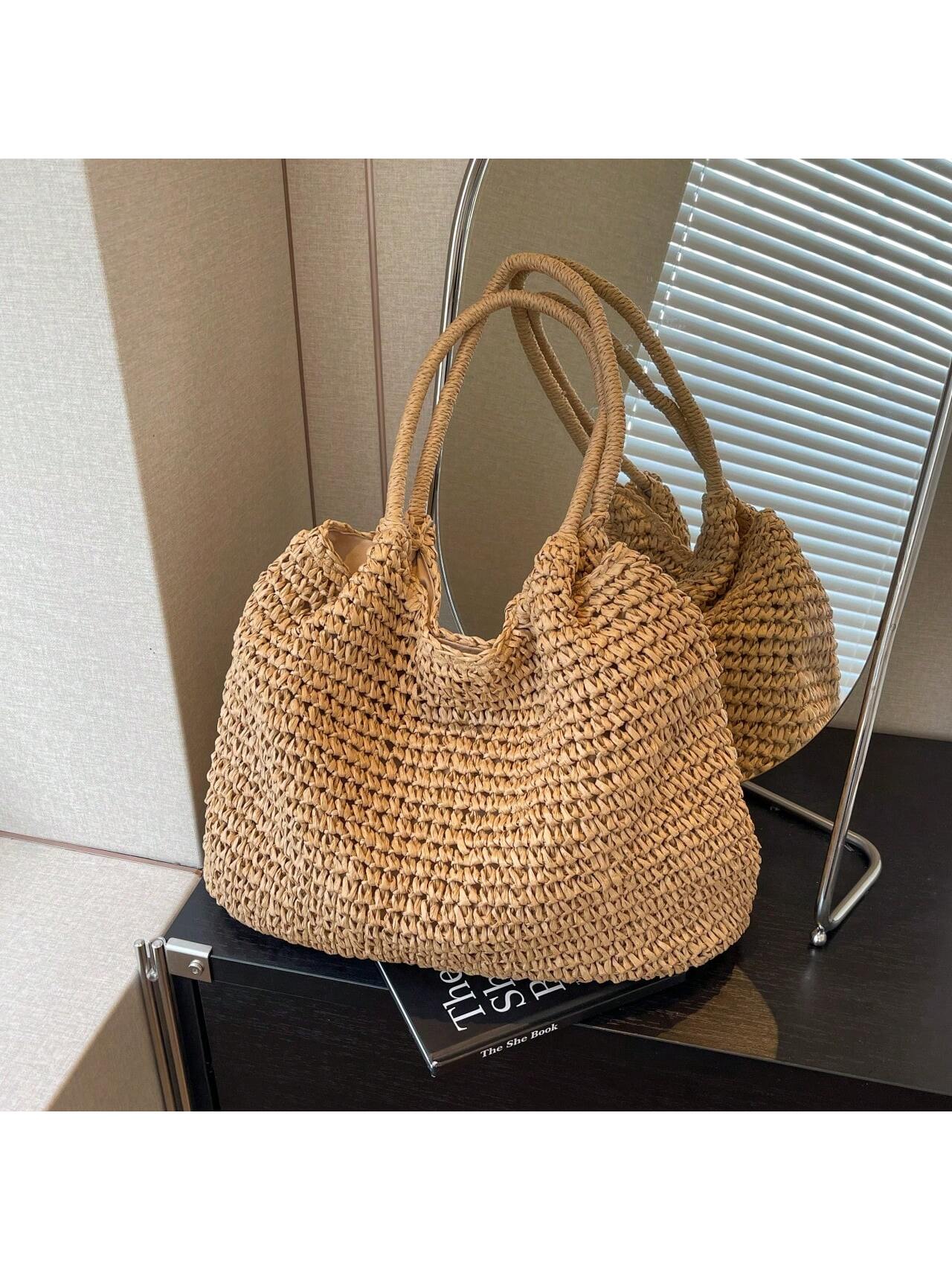 Fashion Straw Bag Large Capacity Beach Bag Summer Fashion Women's Bag Tote Shoulder Bag, Beach Bag, Summer