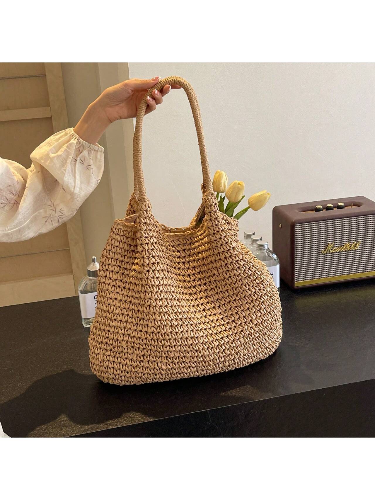 Fashion Straw Bag Large Capacity Beach Bag Summer Fashion Women's Bag Tote Shoulder Bag, Beach Bag, Summer