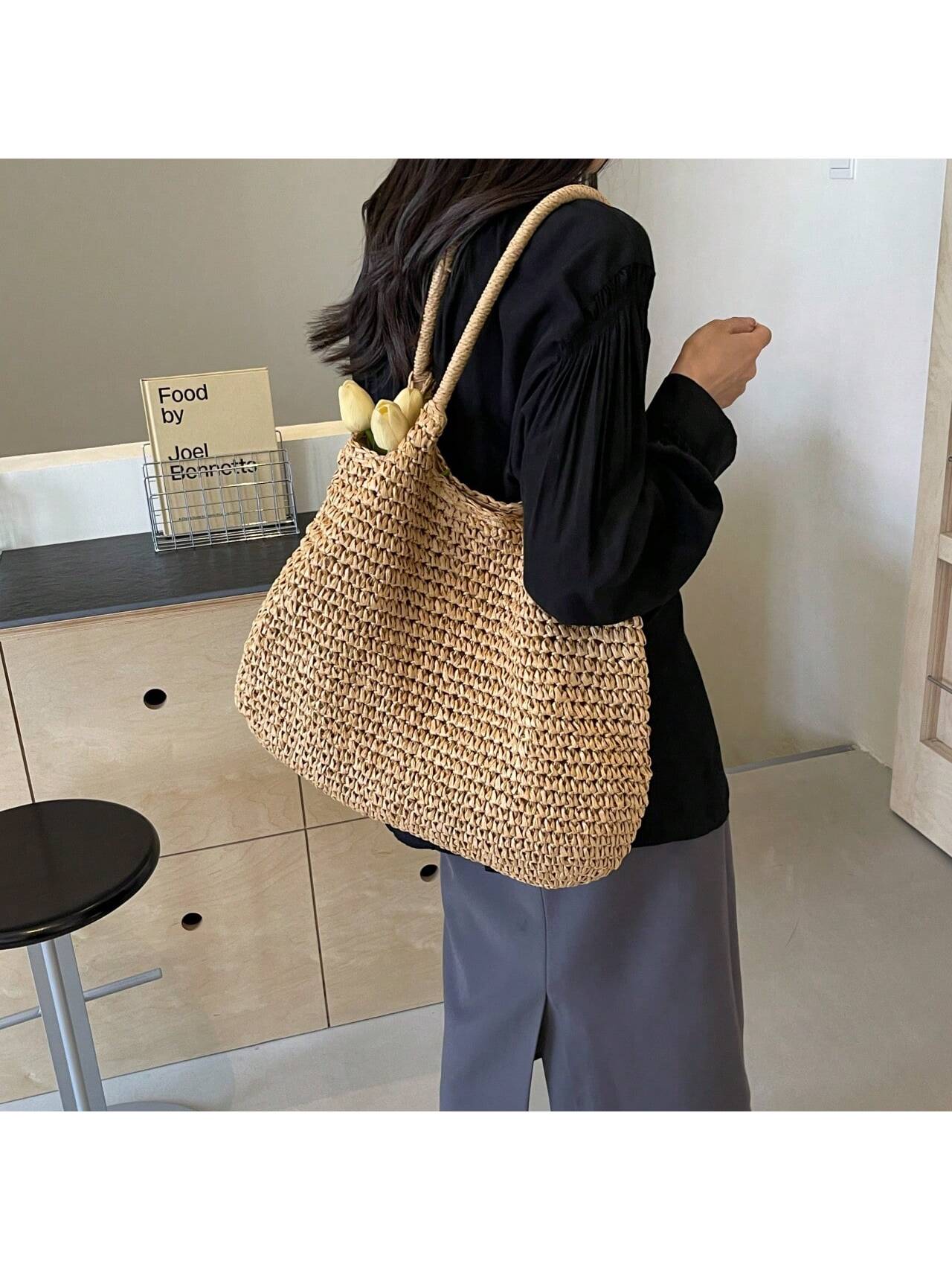 Fashion Straw Bag Large Capacity Beach Bag Summer Fashion Women's Bag Tote Shoulder Bag, Beach Bag, Summer