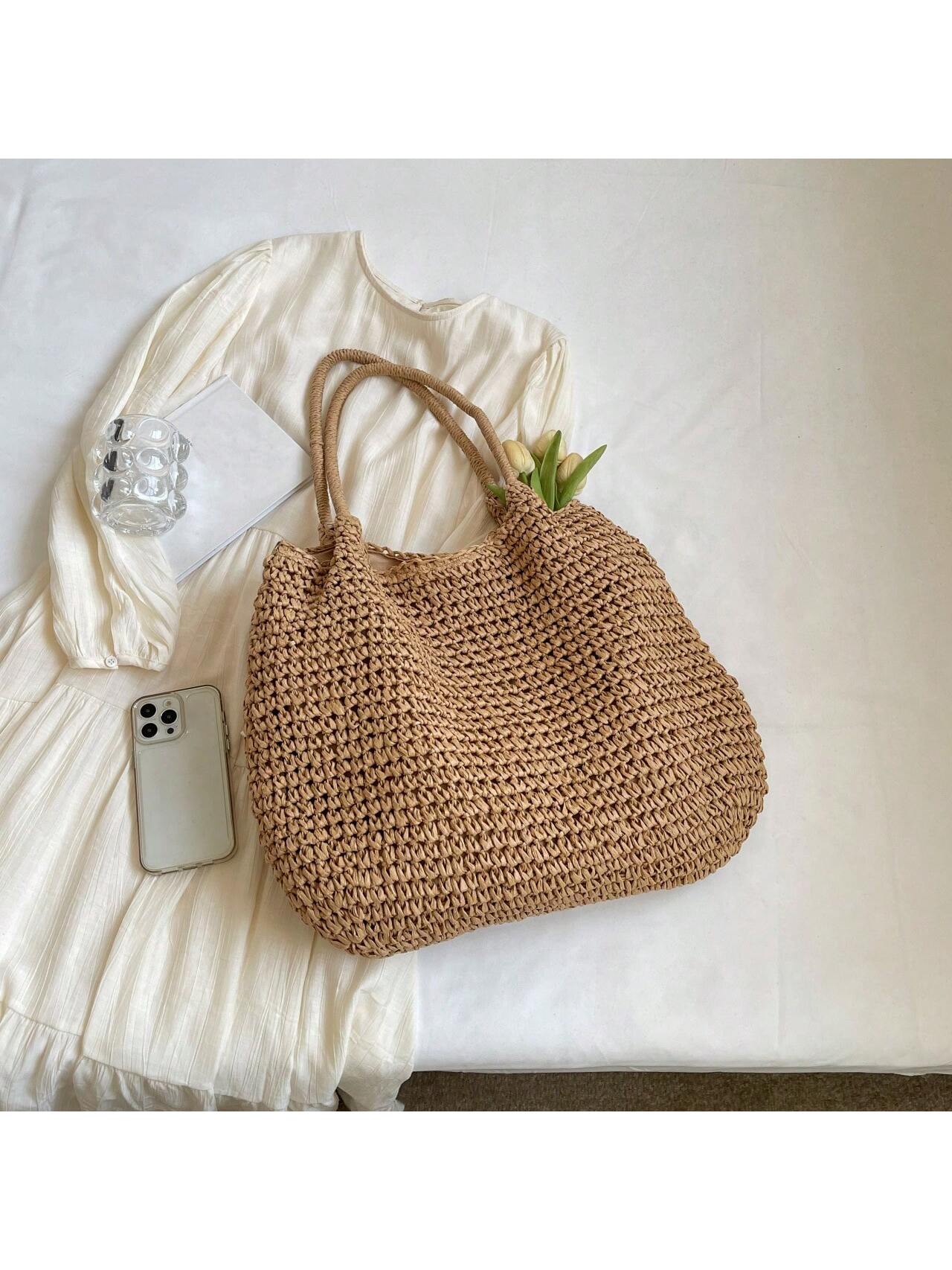 Fashion Straw Bag Large Capacity Beach Bag Summer Fashion Women's Bag Tote Shoulder Bag, Beach Bag, Summer