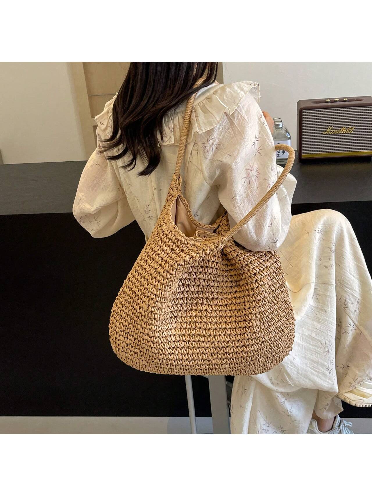Fashion Straw Bag Large Capacity Beach Bag Summer Fashion Women's Bag Tote Shoulder Bag, Beach Bag, Summer