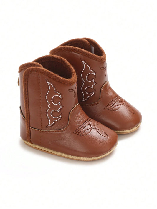Fashionable 0-1 Years Old Baby Soft PU Sole Anti-Slip Infant Booties For Autumn