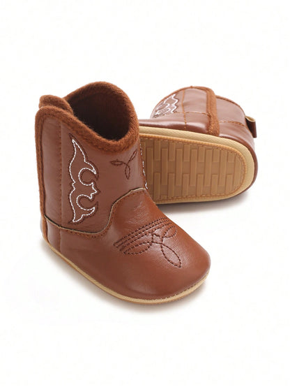 Fashionable 0-1 Years Old Baby Soft PU Sole Anti-Slip Infant Booties For Autumn