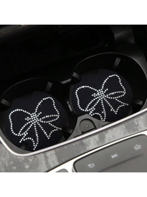 Fashionable & Convenient Rhinestone Decor Coffee Cup Holder Anti-slip Mat With Embossed Patterned Back For Car