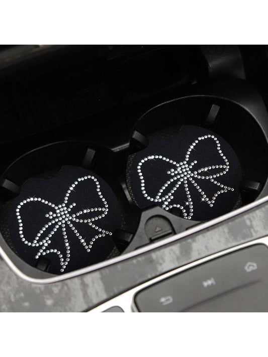 Fashionable & Convenient Rhinestone Decor Coffee Cup Holder Anti-slip Mat With Embossed Patterned Back For Car