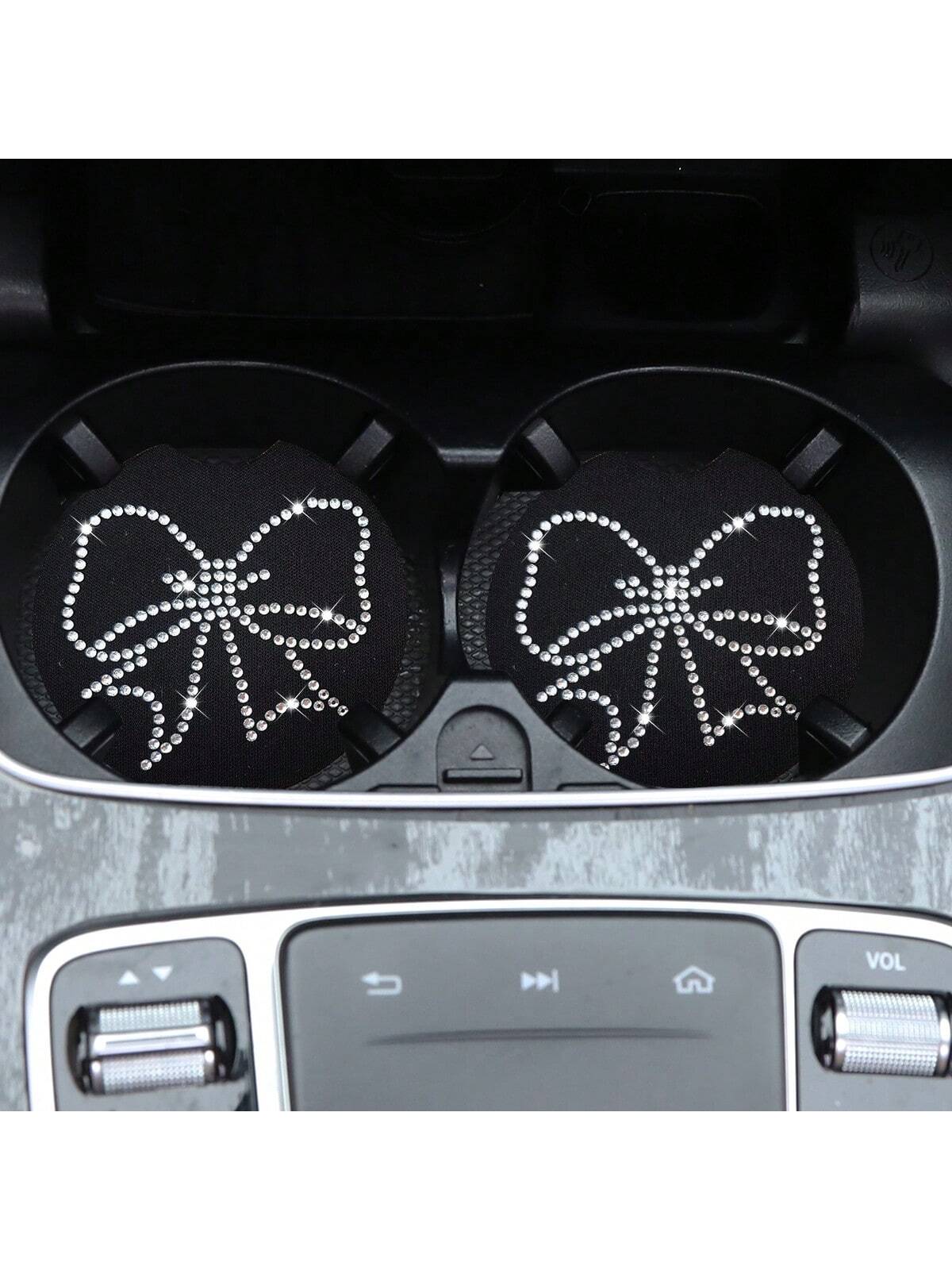 Fashionable & Convenient Rhinestone Decor Coffee Cup Holder Anti-slip Mat With Embossed Patterned Back For Car