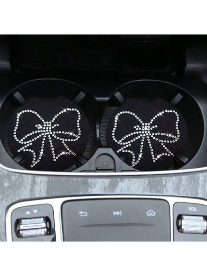 Fashionable & Convenient Rhinestone Decor Coffee Cup Holder Anti-slip Mat With Embossed Patterned Back For Car