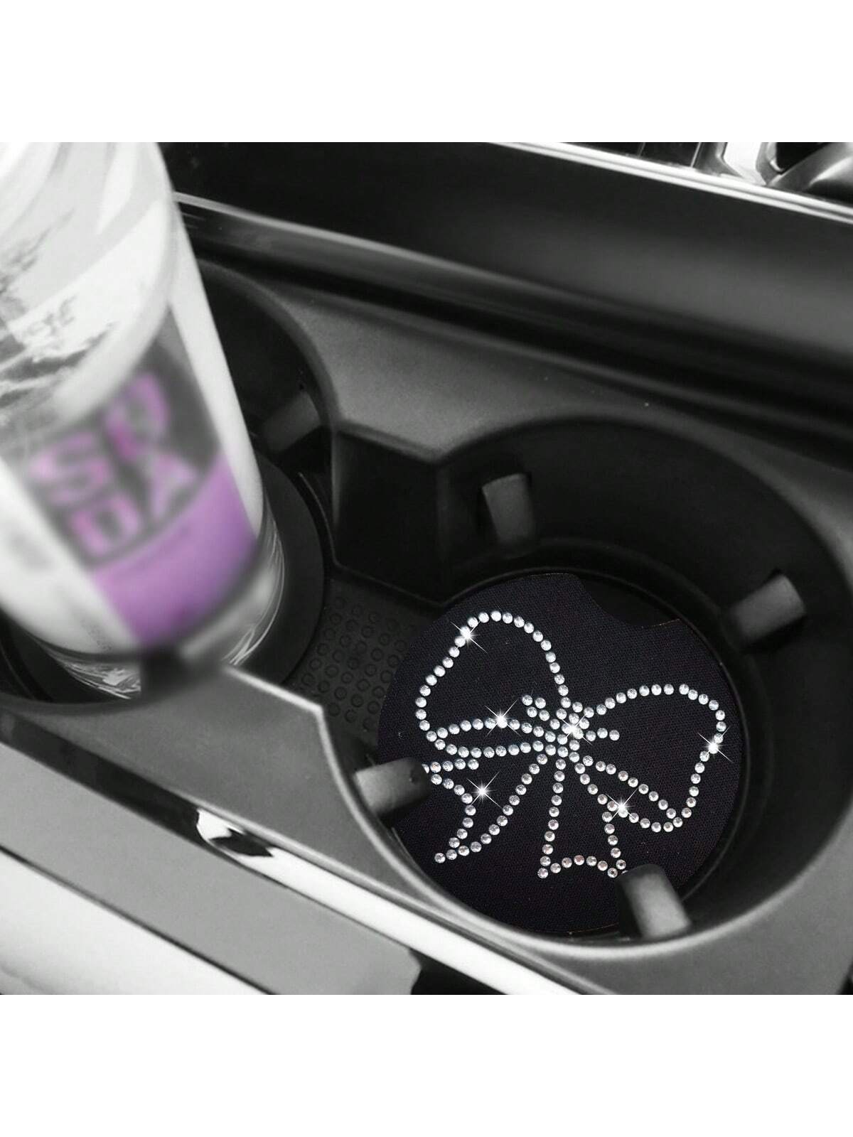 Fashionable & Convenient Rhinestone Decor Coffee Cup Holder Anti-slip Mat With Embossed Patterned Back For Car