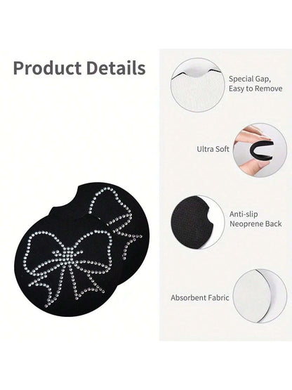 Fashionable & Convenient Rhinestone Decor Coffee Cup Holder Anti-slip Mat With Embossed Patterned Back For Car