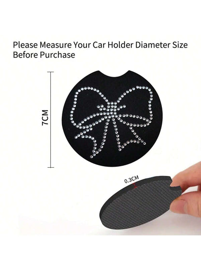 Fashionable & Convenient Rhinestone Decor Coffee Cup Holder Anti-slip Mat With Embossed Patterned Back For Car
