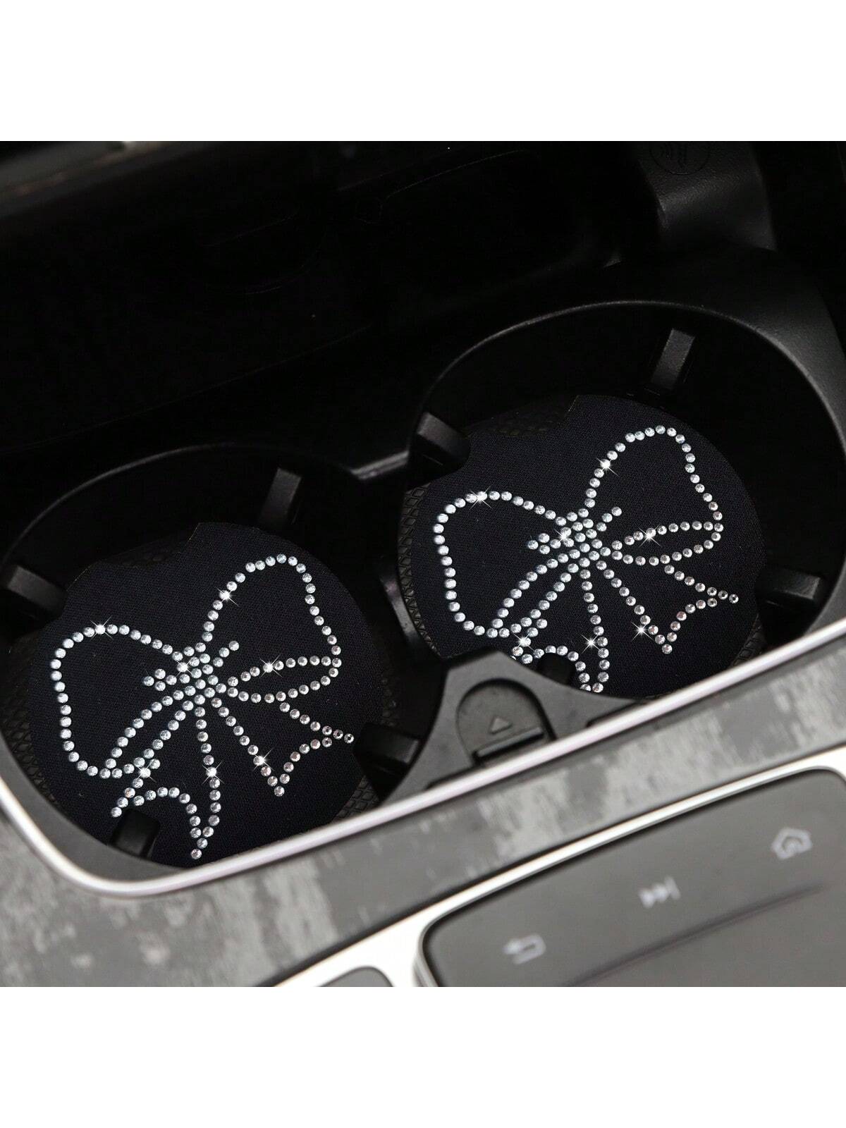 Fashionable & Convenient Rhinestone Decor Coffee Cup Holder Anti-slip Mat With Embossed Patterned Back For Car