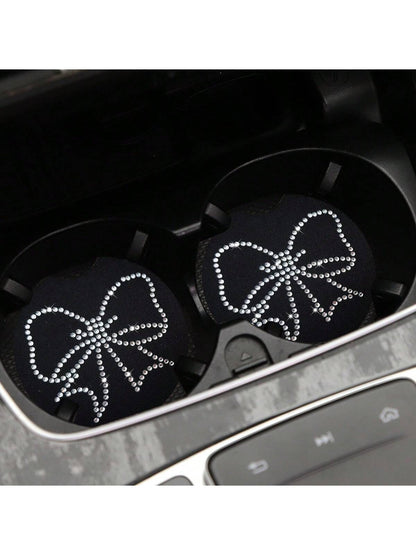 Fashionable & Convenient Rhinestone Decor Coffee Cup Holder Anti-slip Mat With Embossed Patterned Back For Car