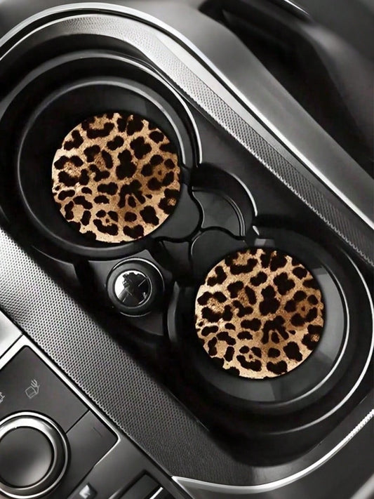 Fashionable & Durable Leopard Print Car Cup Holder Coasters (1/2pcs)| Suitable For Car, Home & Office| Daily Use Choice| Ideal Gift For Car Enthusiasts| Essential Car Accessory, Car Interior Acces