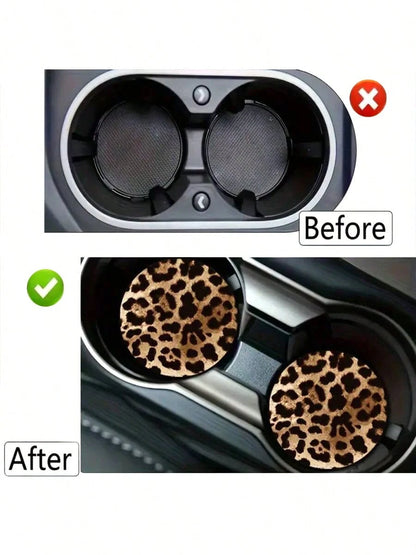 Fashionable & Durable Leopard Print Car Cup Holder Coasters (1/2pcs)| Suitable For Car, Home & Office| Daily Use Choice| Ideal Gift For Car Enthusiasts| Essential Car Accessory, Car Interior Acces