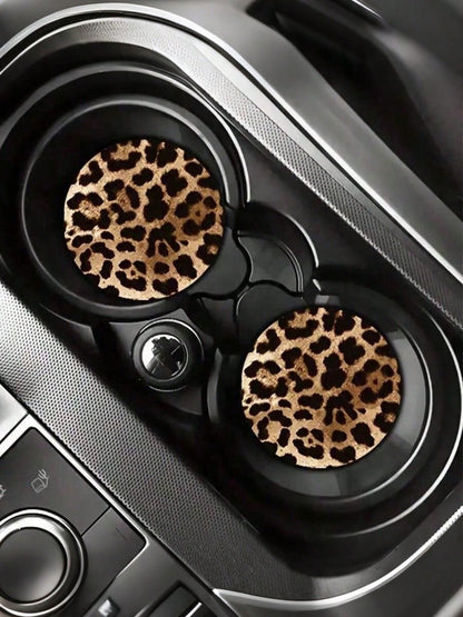 Fashionable & Durable Leopard Print Car Cup Holder Coasters (1/2pcs)| Suitable For Car, Home & Office| Daily Use Choice| Ideal Gift For Car Enthusiasts| Essential Car Accessory, Car Interior Acces