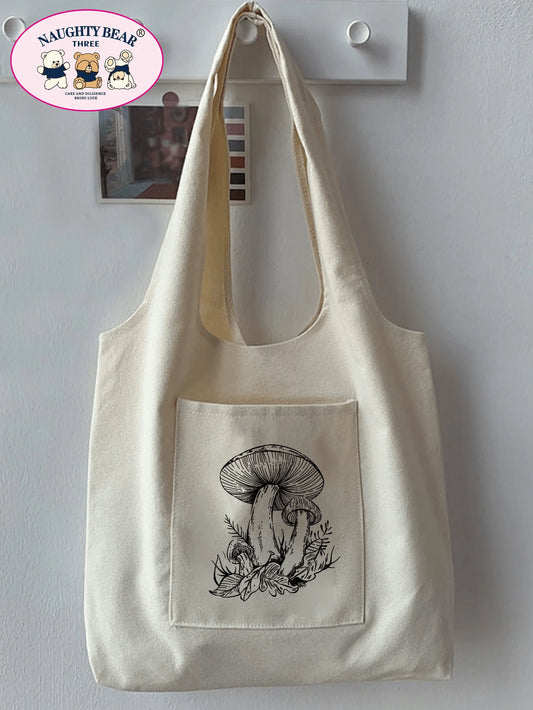 Fashionable Simple Style Mushroom Printed Canvas Bag Mushroombag,Novelty Bag, Perfect Best Gag & Funny Gifts.