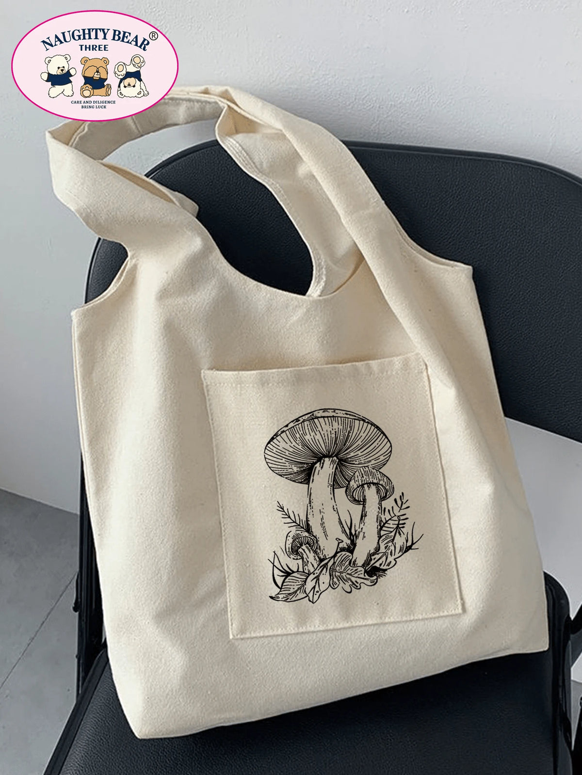 Fashionable Simple Style Mushroom Printed Canvas Bag Mushroombag,Novelty Bag, Perfect Best Gag & Funny Gifts.
