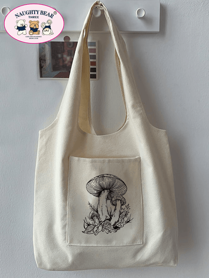 Fashionable Simple Style Mushroom Printed Canvas Bag Mushroombag,Novelty Bag, Perfect Best Gag & Funny Gifts.