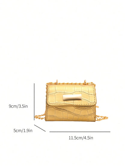 Fashionable Ultra Mini Crocodile Embossed Flap Shoulder Bag, Crossbody Bag, Metal Hardware Decoration, Metal Chain Strap, Suitable For Women Shopping, Dating, Gifts And Daily Use