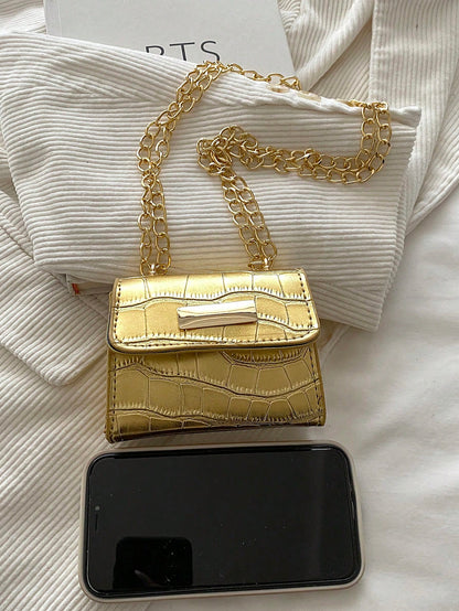 Fashionable Ultra Mini Crocodile Embossed Flap Shoulder Bag, Crossbody Bag, Metal Hardware Decoration, Metal Chain Strap, Suitable For Women Shopping, Dating, Gifts And Daily Use