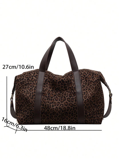 Fashionable Velvet Leopard Print Leather Handbag, Large Capacity, Travel Bag, Gym Bag, Duffle Bag, Portable, Lightweight, Durable, Stylish, For Home