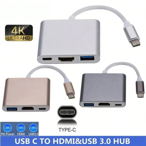Fast Charging 3 In 1 USB C To HDMI-Compatible Adapter USB3.1 HUB Type C Charging Converter For MacBook Laptop Spring Easter Gift