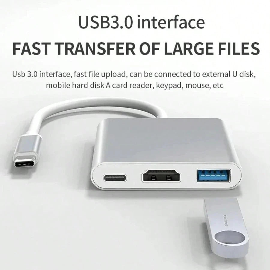 Fast Charging 3 In 1 USB C To HDMI-Compatible Adapter USB3.1 HUB Type C Charging Converter For MacBook Laptop Spring Easter Gift