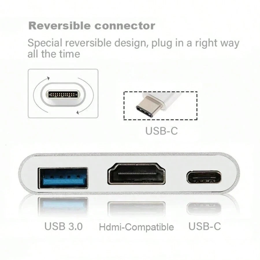 Fast Charging 3 In 1 USB C To HDMI-Compatible Adapter USB3.1 HUB Type C Charging Converter For MacBook Laptop Spring Easter Gift