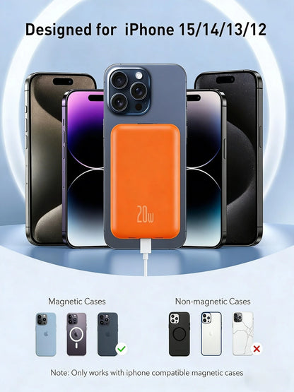 Fast Charging Magnetic Power Bank Portable Power Supply 5000mAh MagSafes Magnetic Wireless Power Bank With 20W Fast Charging, Ultra-Thin And Compact High-Speed Battery Pack, Strong Magnet For Easy Cha