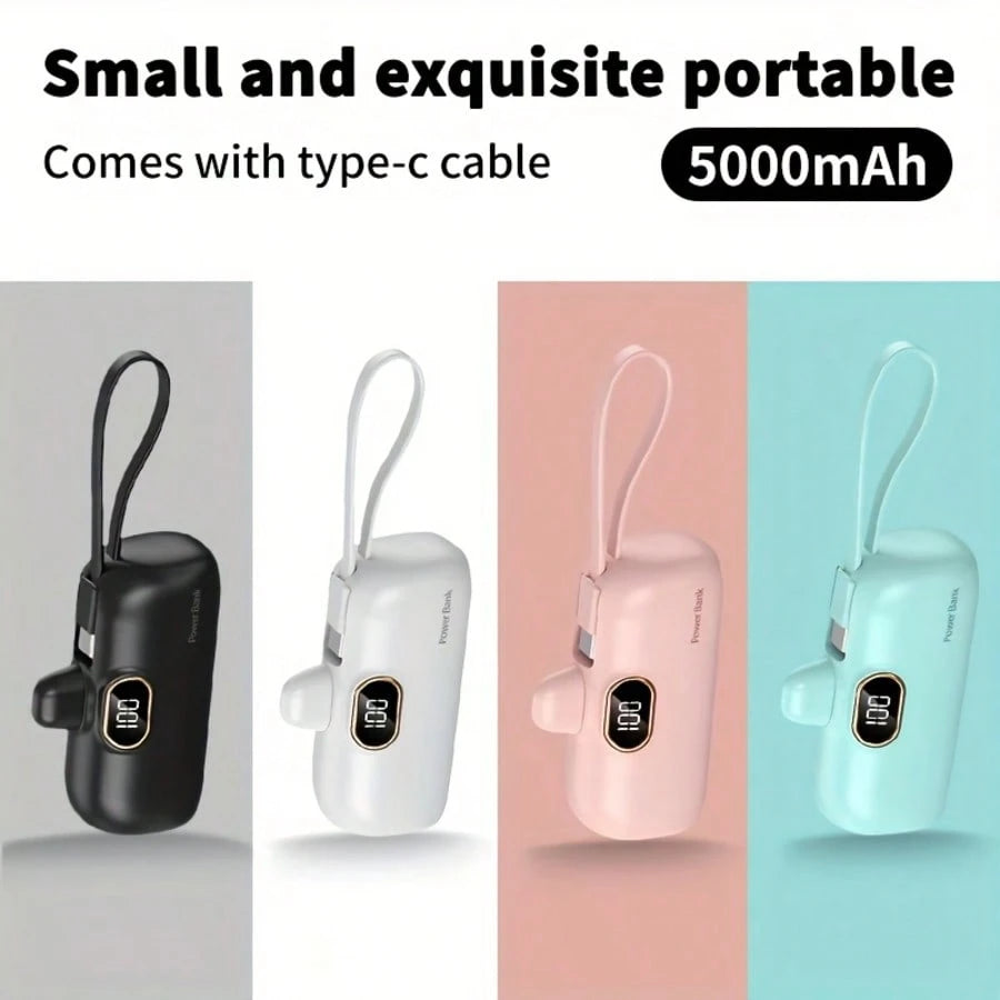 Fast Charging Power Bank With Built-In Cables Portable Power Mini 5000mAh Power Bank, 22.5W Fast-Charging Phone Charger, Built-In Charging Plug And Output Cable, LCD Smart Display, Plug Compatible Wit