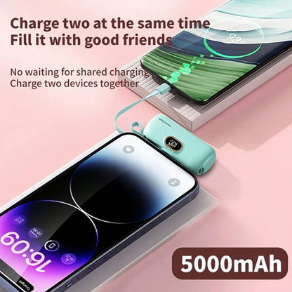 Fast Charging Power Bank With Built-In Cables Portable Power Mini 5000mAh Power Bank, 22.5W Fast-Charging Phone Charger, Built-In Charging Plug And Output Cable, LCD Smart Display, Plug Compatible Wit