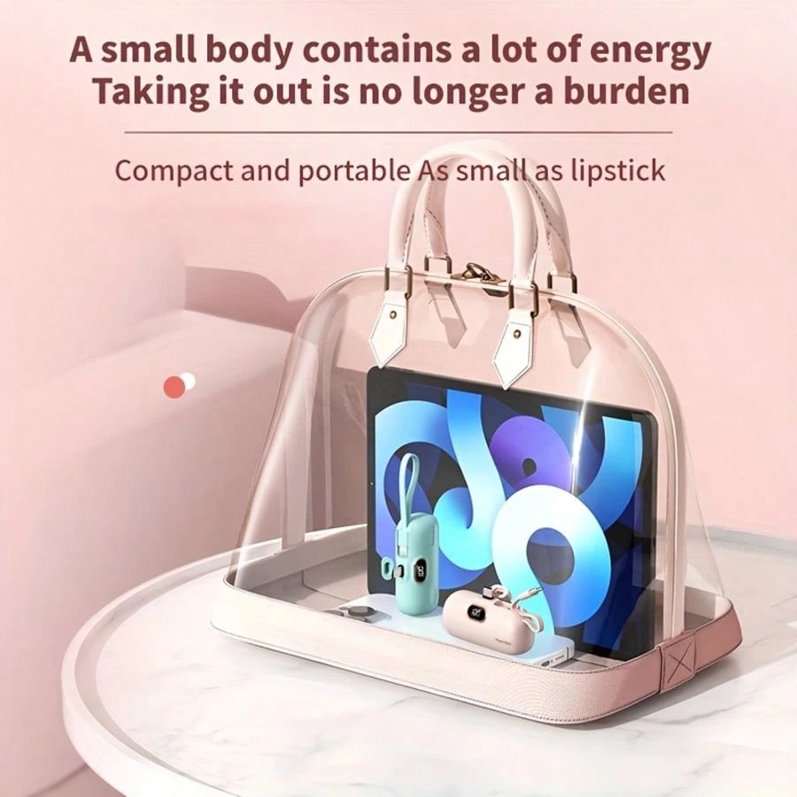 Fast Charging Power Bank With Built-In Cables Portable Power Mini 5000mAh Power Bank, 22.5W Fast-Charging Phone Charger, Built-In Charging Plug And Output Cable, LCD Smart Display, Plug Compatible Wit