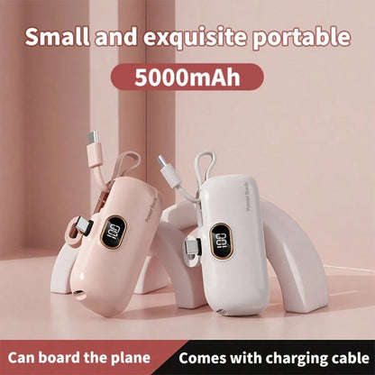 Fast Charging Power Bank With Built-In Cables Portable Power Mini 5000mAh Power Bank, 22.5W Fast-Charging Phone Charger, Built-In Charging Plug And Output Cable, LCD Smart Display, Plug Compatible Wit