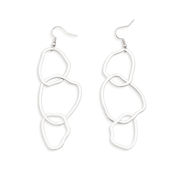 Faye Three Tiered Asymmetrical Silver Hoop Drop 3 in