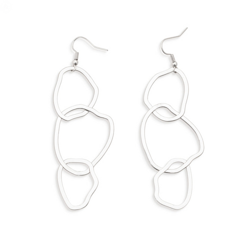 Faye Three Tiered Asymmetrical Silver Hoop Drop 3 in