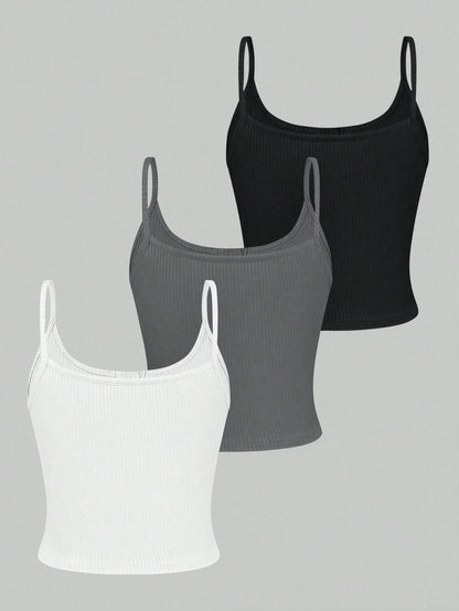 Femesol Solid Color Buttoned Summer Camisole Tank Tops, Set Of Multiple Colors
